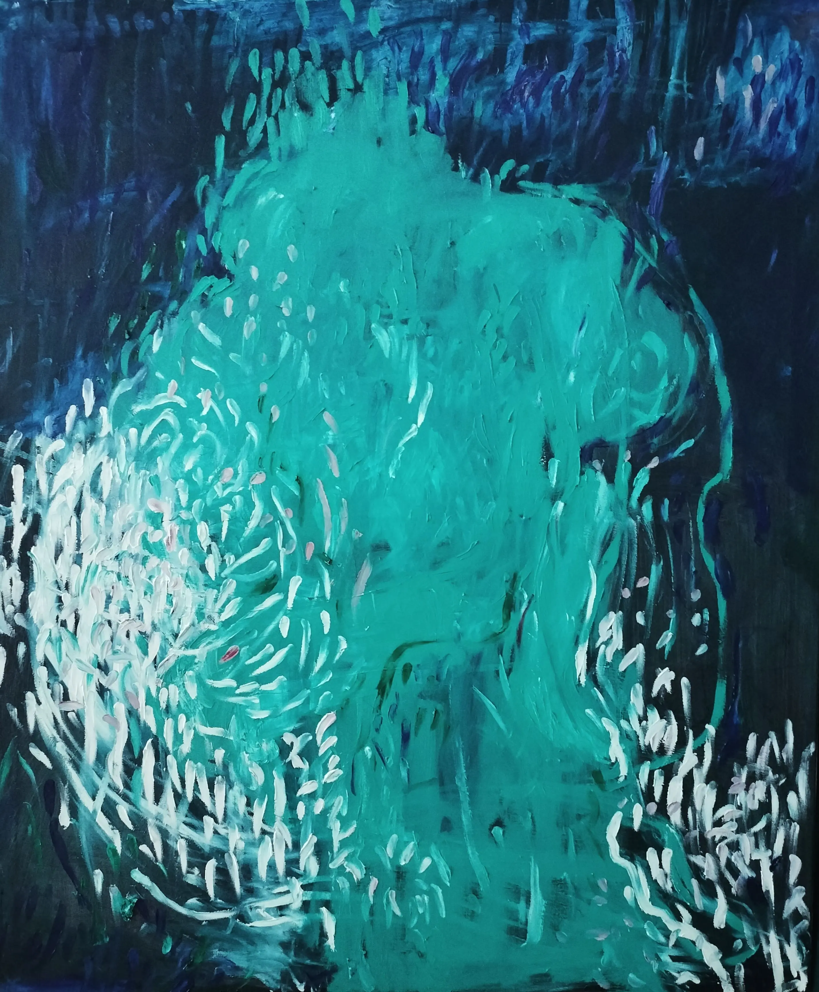 Príliš veľa bielych ťahov | Olej na plátne | 120x100cm | 2024 | Séria: Senzorická deprivácia