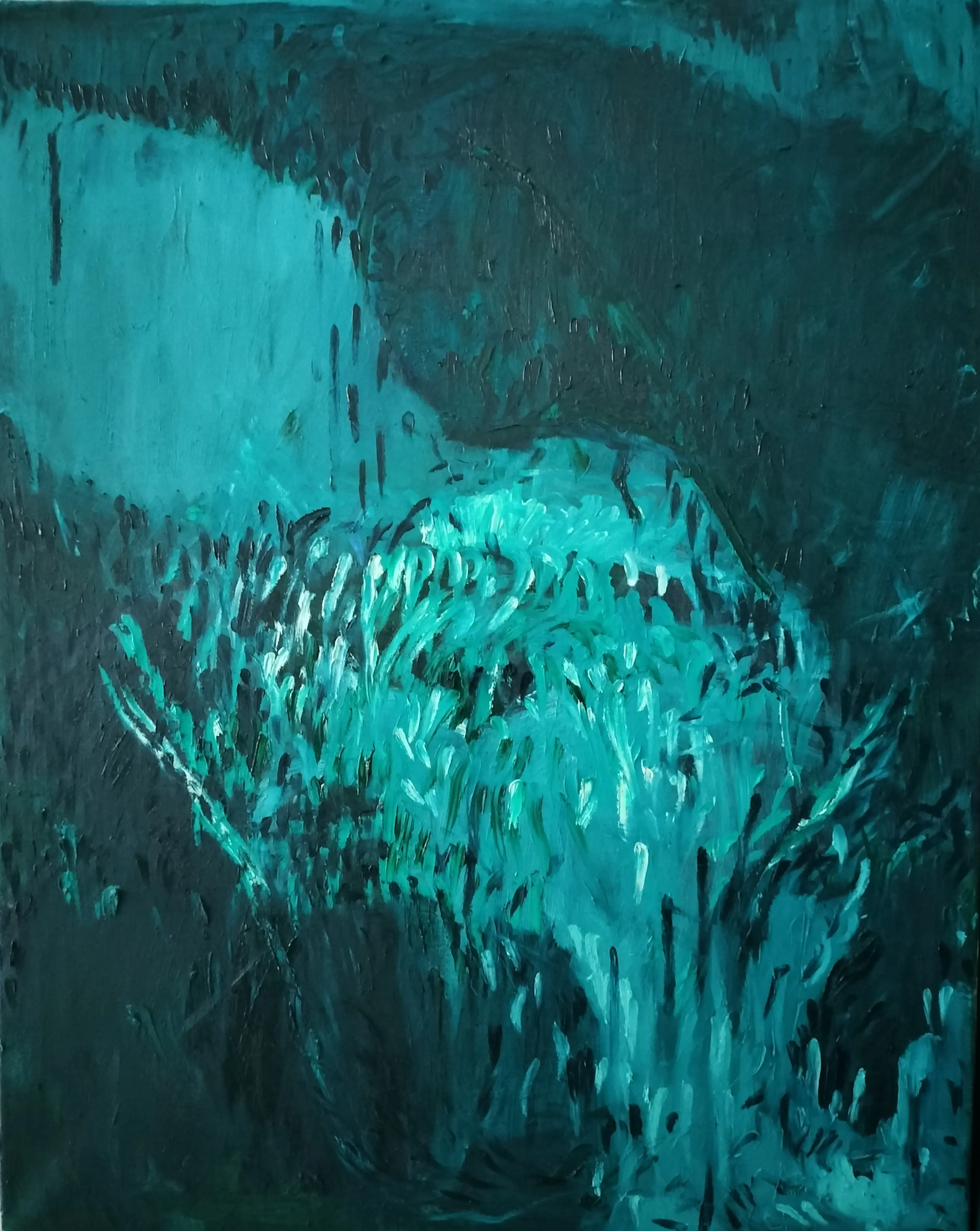 Ťahy a jedna čiara | Olej na plátne | 125x95cm | 2024 | Séria: Senzorická deprivácia