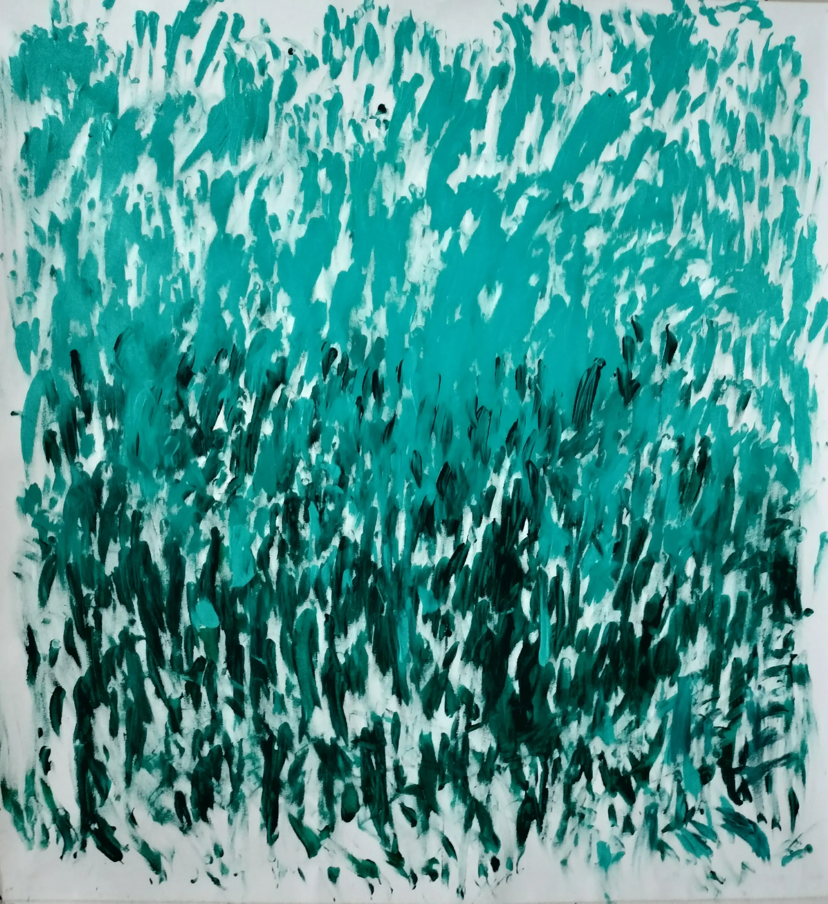 Dva odtiene zelenej | Akryl na plátne | 100x100cm | 2024 | Séria: Senzorická deprivácia