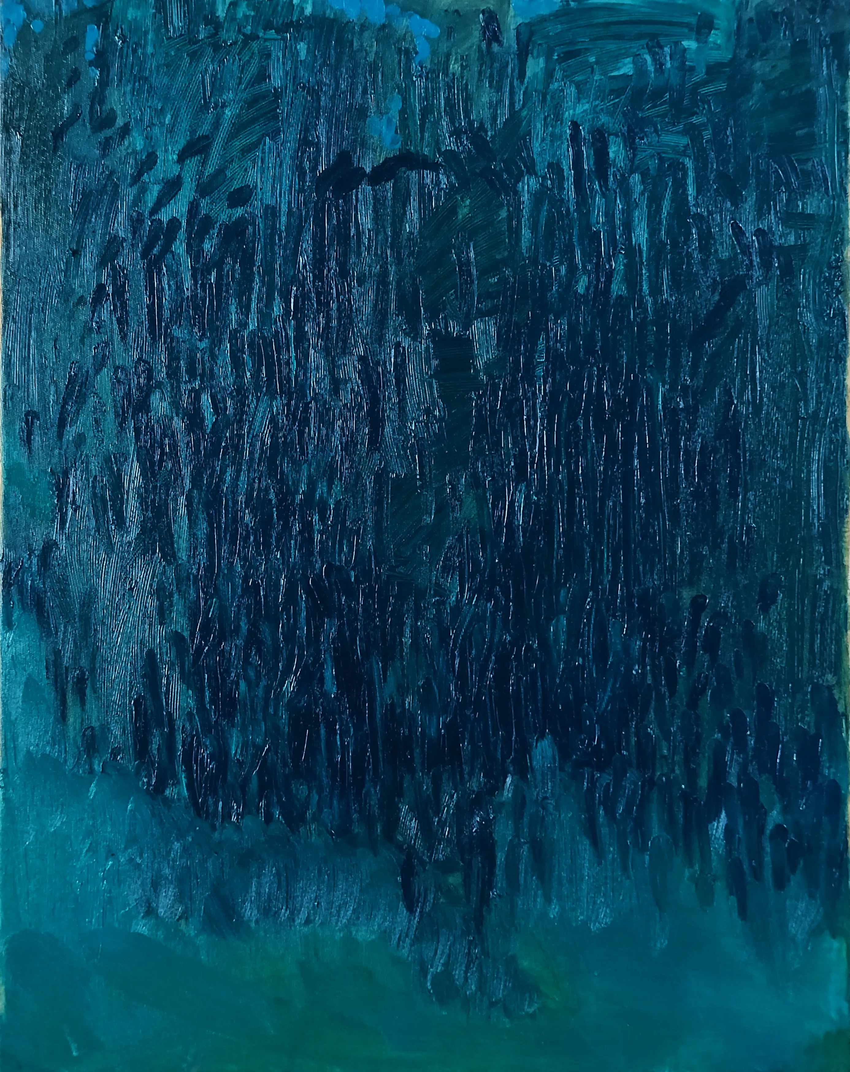 Krátke indigo | Olej na plátne | 70x50cm | 2024 | Séria: Senzorická deprivácia